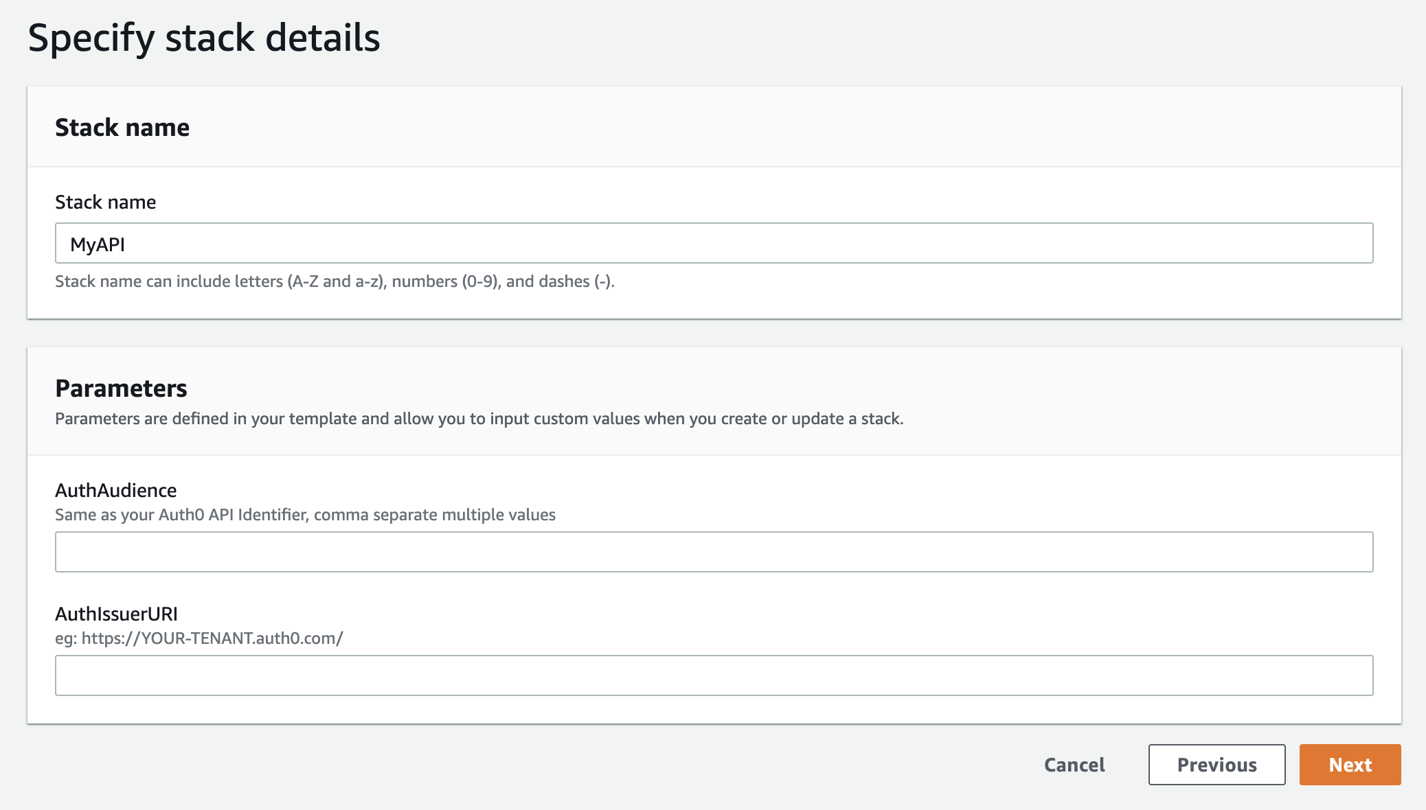 AWS CloudFormation Stack Parameters