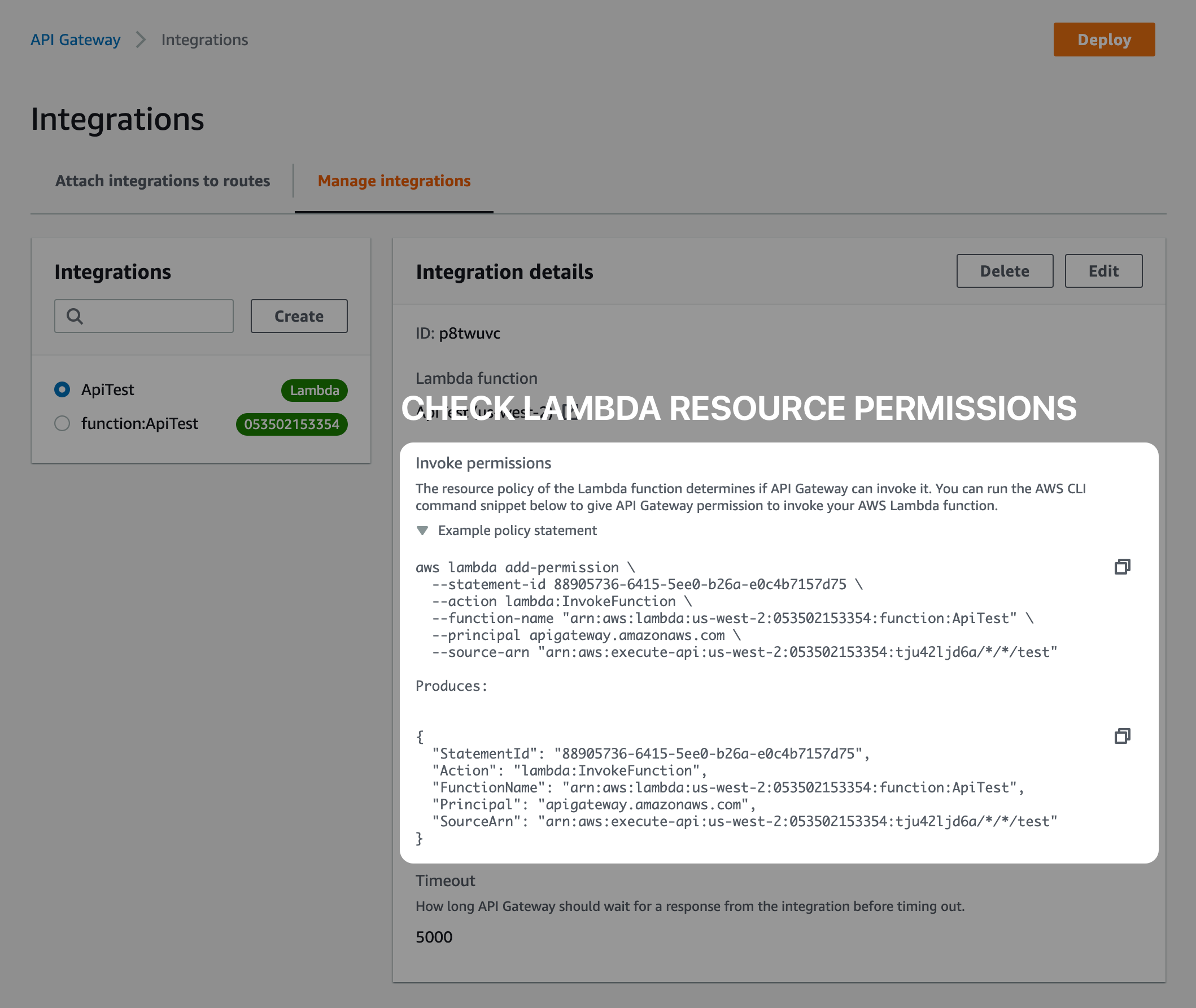 API Gateway Integration Lambda Resource Permissions