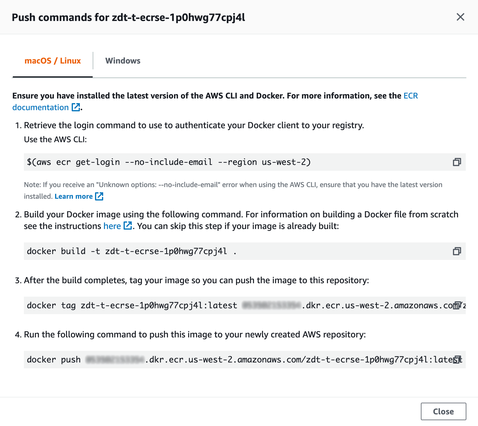 Elastic Container Registery (ECR) Push Commands