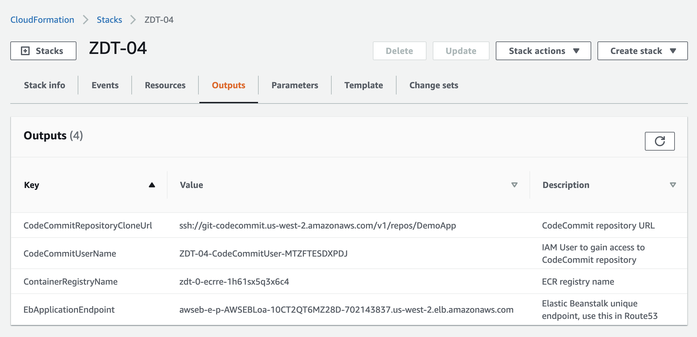 CloudFormation Stack Outputs